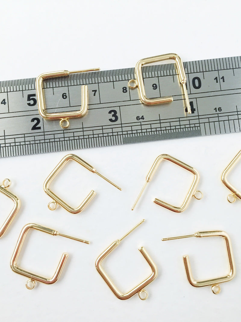 1 pair x 18K Gold Plated Square Earring Studs Blanks (0136)