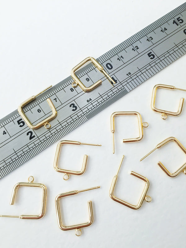 1 pair x 18K Gold Plated Square Earring Studs Blanks (0136)