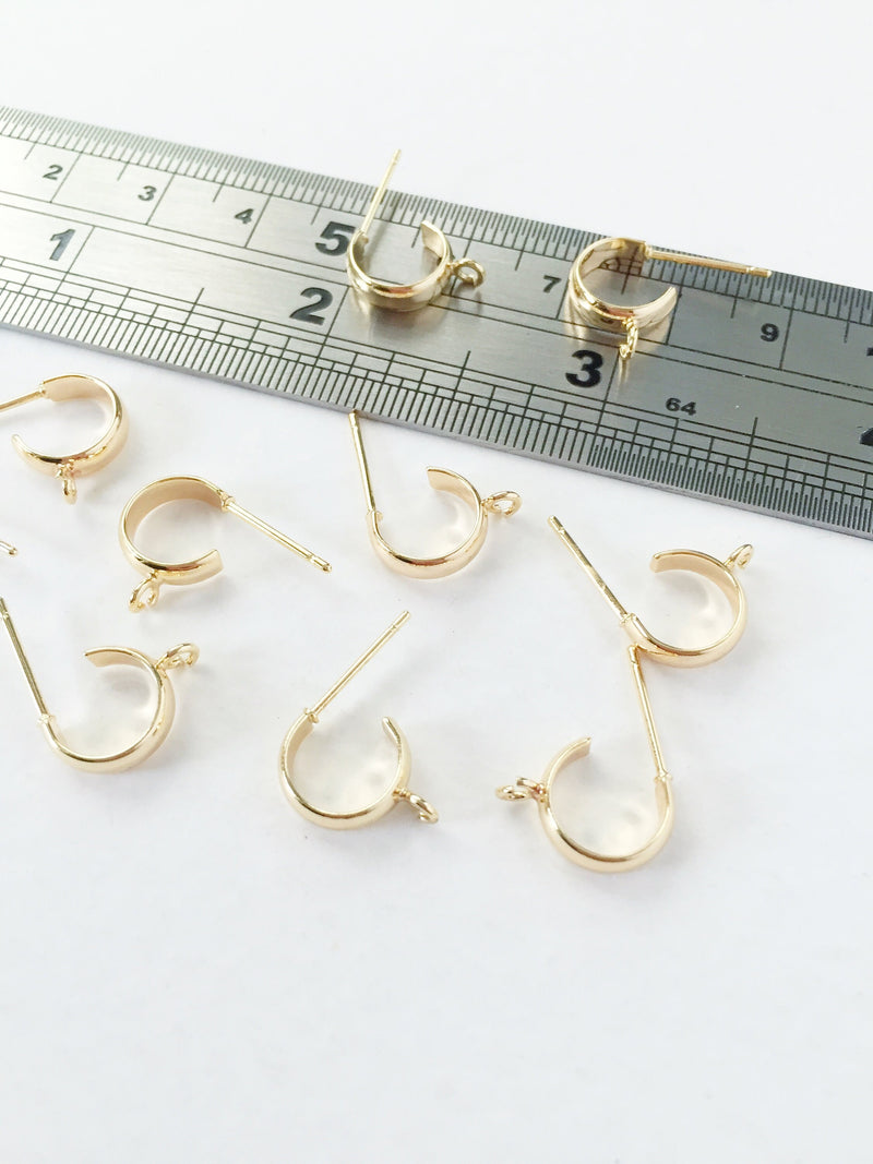 1 pair x 18K Gold Plated Brass Hoop Earring Studs, 17x12mm (0067)