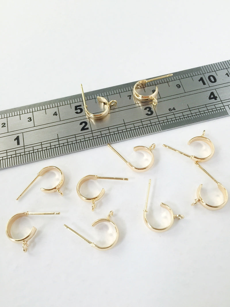 1 pair x 18K Gold Plated Brass Hoop Earring Studs, 17x12mm (0067)