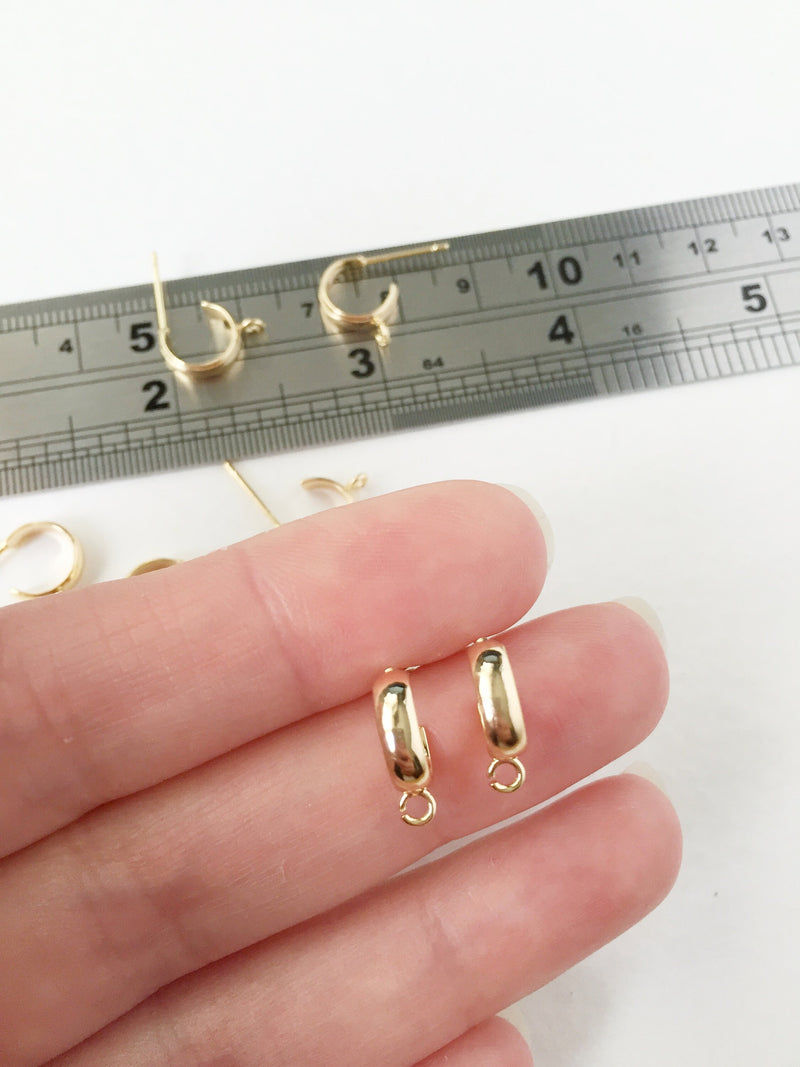 1 pair x 18K Gold Plated Brass Hoop Earring Studs, 17x12mm (0067)