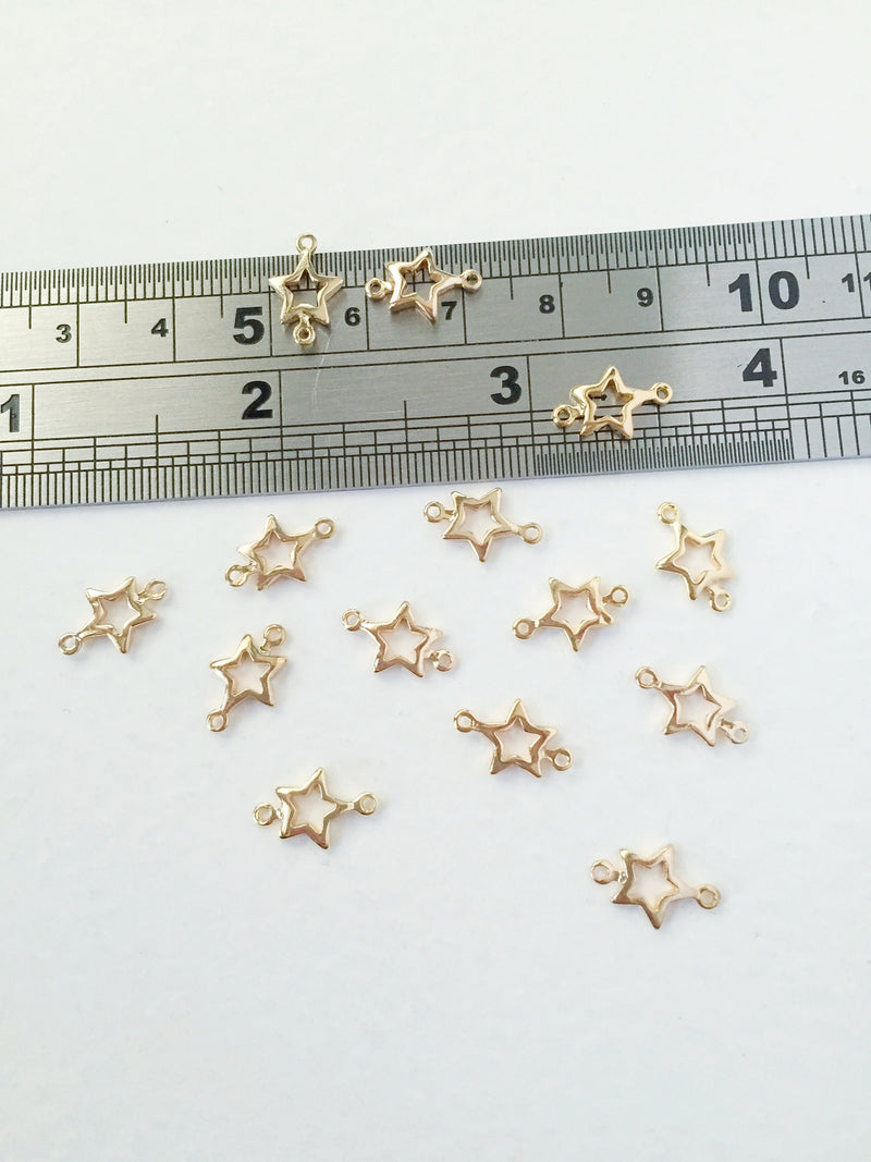 6 x 24K Gold Plated Earring Star Connectors, 12x8mm (0447)