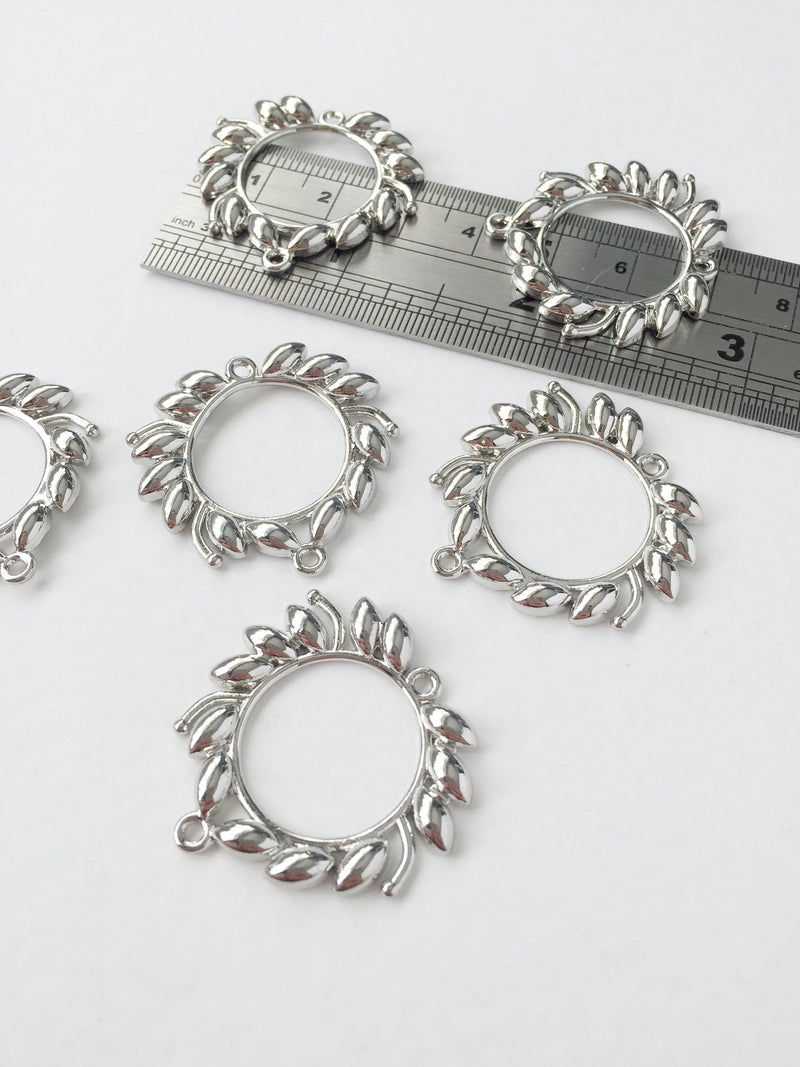 2 x Platinum Plated Laurel Leaf Connectors, 30x31mm (0626)