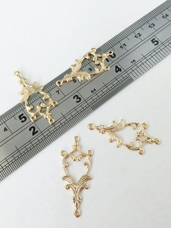 2 x 18K Gold Plated Ornate Chandelier Earring Connectors, 34x15mm (0194)