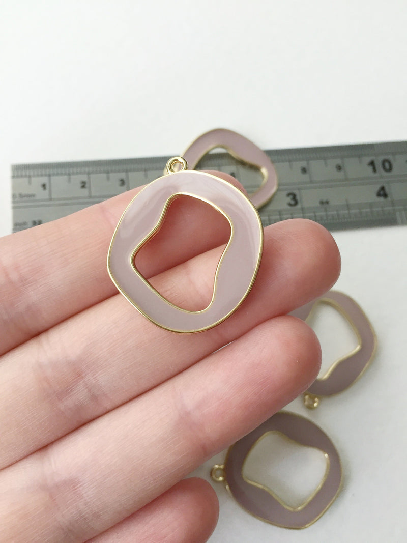 2 x Gold Plated Smooth Mauve Enamel Charms, 31x27mm (0761)