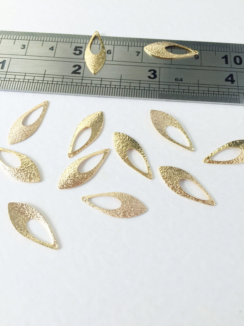 10 x Textured Gold Plated Spiky Drop Pendants, 19x7.5mm (0187)