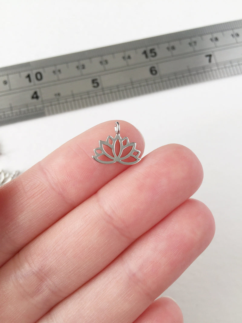 1 x Real Platinum Plated Lotus Charms, 11x12.5mm (0117P)