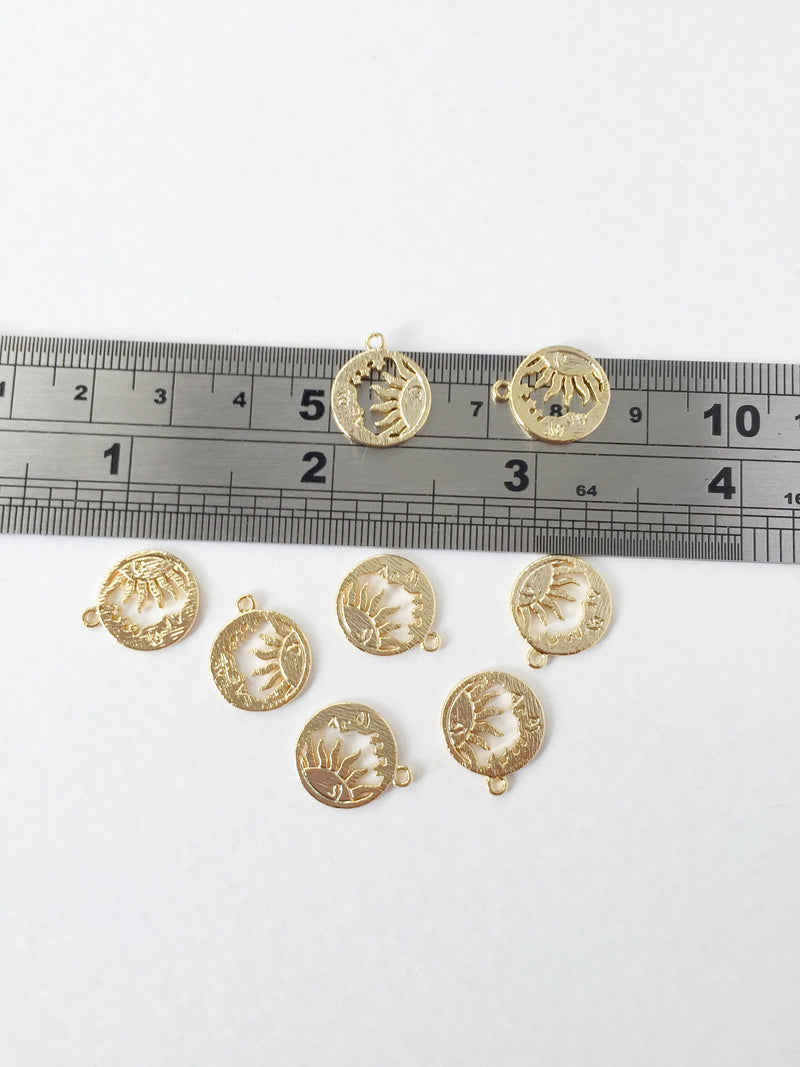 2 x 18K Gold Plated Sun and Moon Charms, 15x13mm (0101)