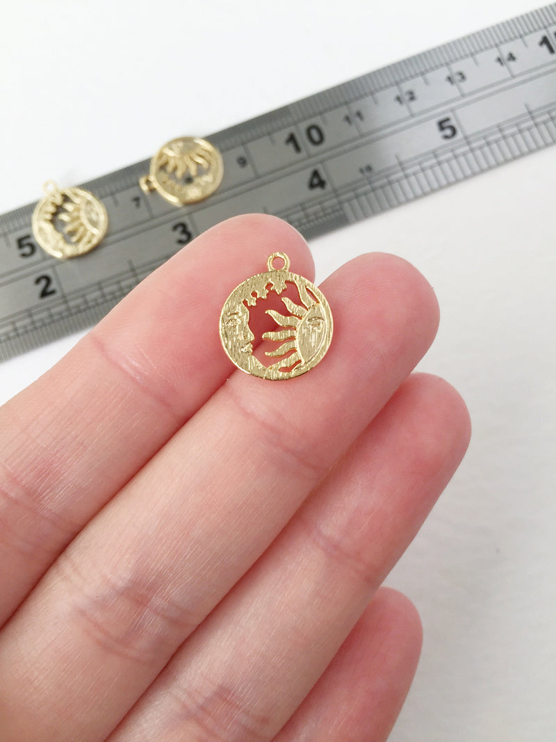 2 x 18K Gold Plated Sun and Moon Charms, 15x13mm (0101)