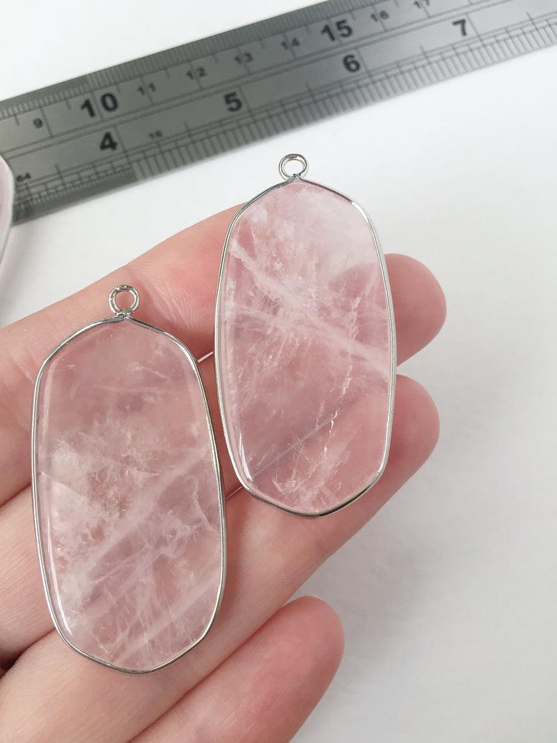 1 x Rose Quartz Smooth Hexagon Pendant, 49x28mm (0026)