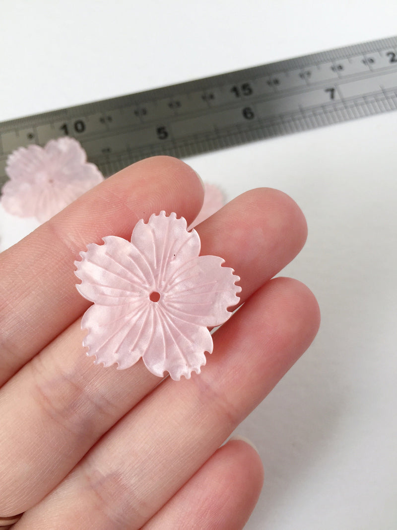 4 x Pearl Pink Flower Beads, 28mm Mother of Pearl Imitation Flowers