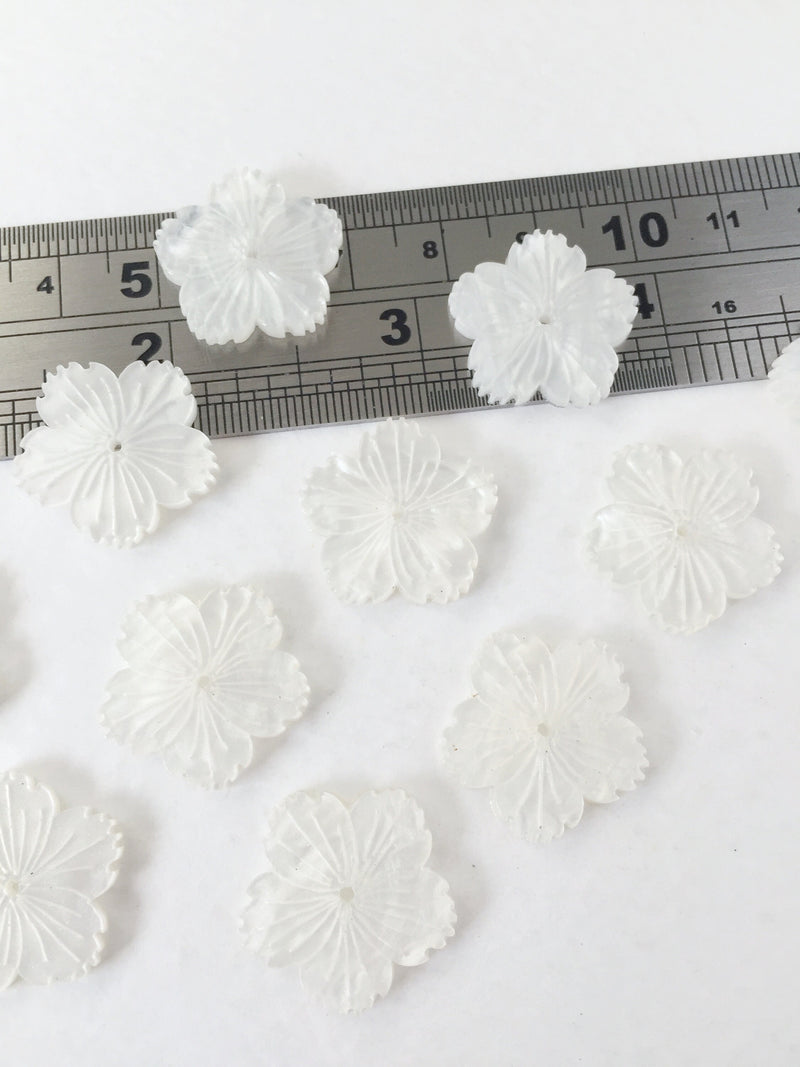 10 x Pearl White Flower Beads for Tiara Making, 20mm (0853S)