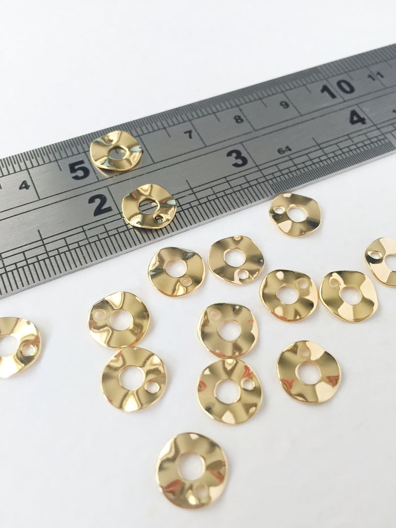 10 x 18K Gold Plated Wavy Disc Charms, 9mm (0017)