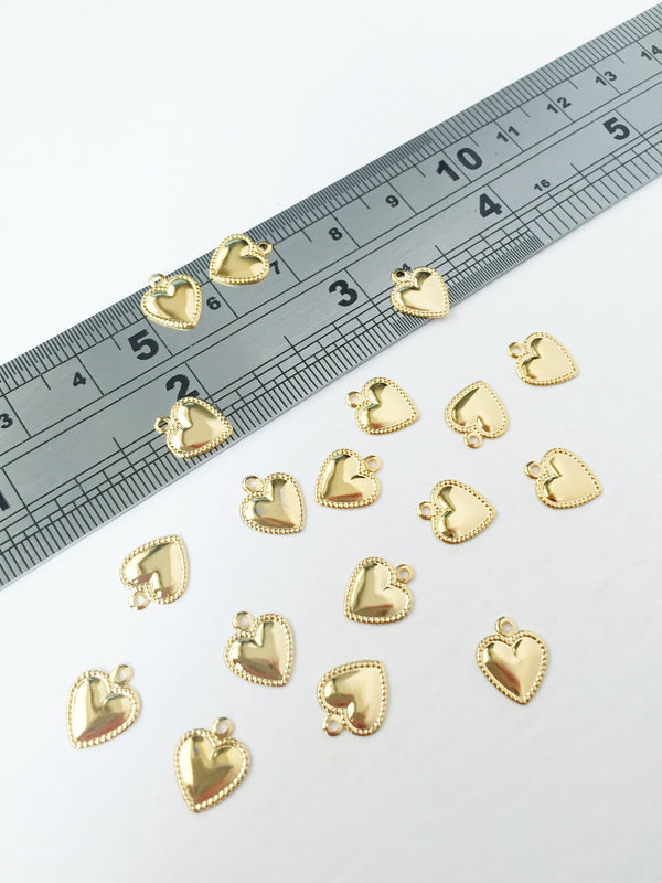 10 x Tiny Gold Plated Stainless Steel Heart Charms, 10x8mm (0016)