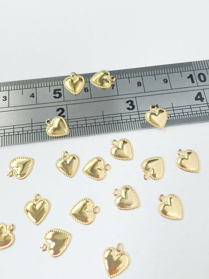 10 x Tiny Gold Plated Stainless Steel Heart Charms, 10x8mm (0016)