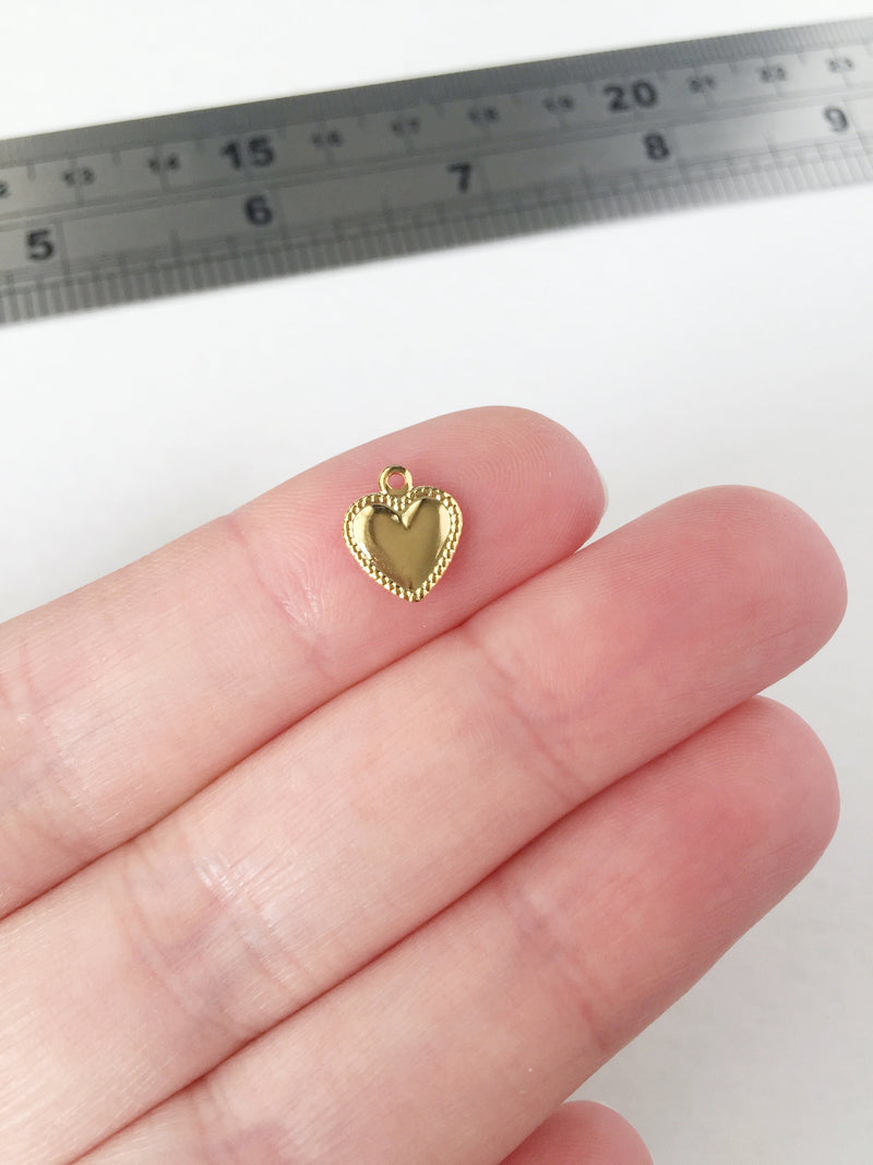 10 x Tiny Gold Plated Stainless Steel Heart Charms, 10x8mm (0016)