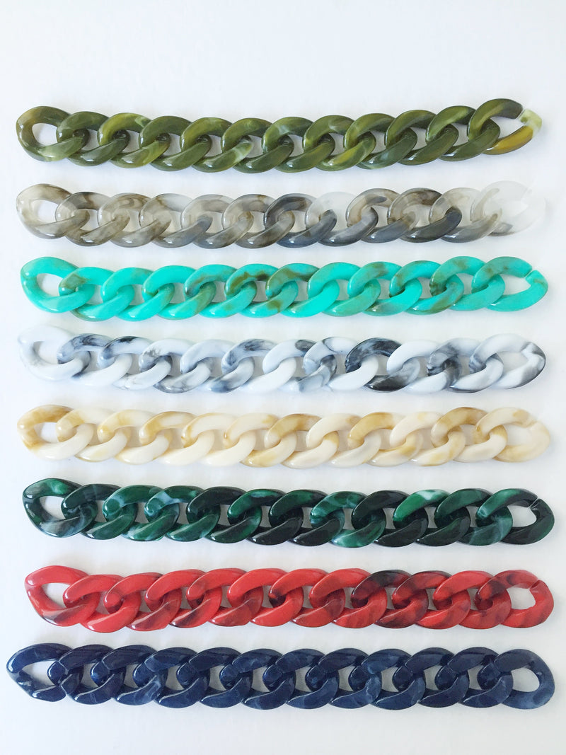 20 x Olive Green Acrylic Chain Links, 22x17mm Tortoise Shell Chain Links