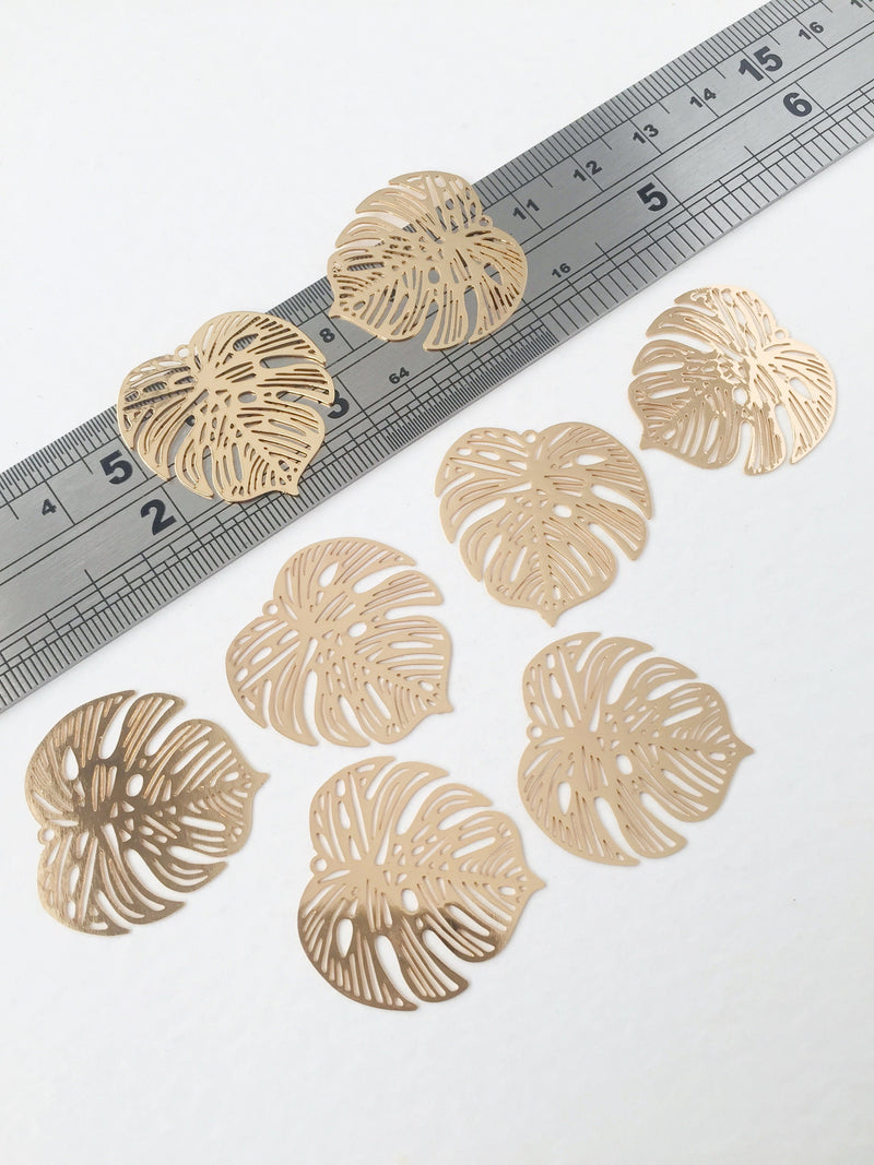 2 x 18K Gold Plated Monstera Leaf Pendants, 27x27mm (0103)