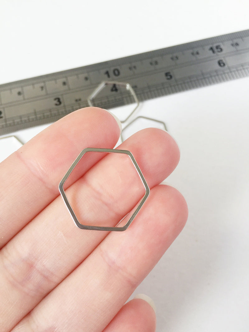 10 x Rhodium Plated Open Hexagon Linking Rings, 23x12mm (0840)