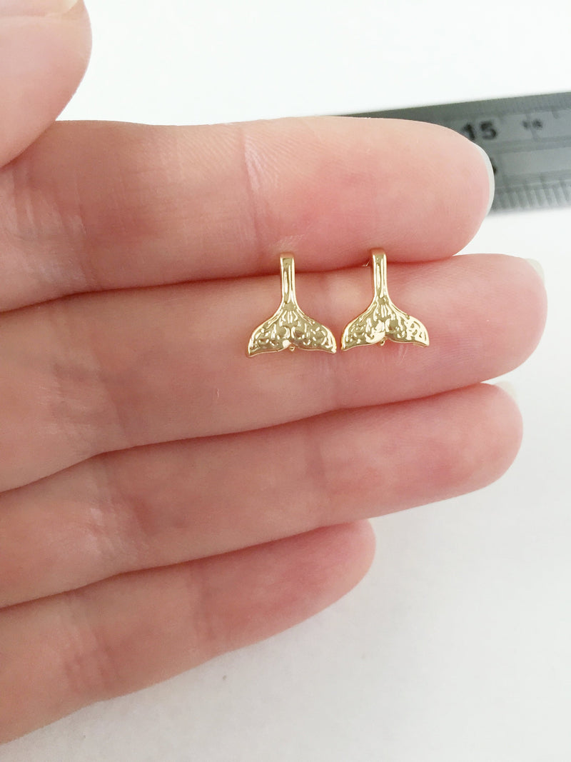 1 pair x 18K Gold Plated Mermaid Earring Studs, 11mm (0834)