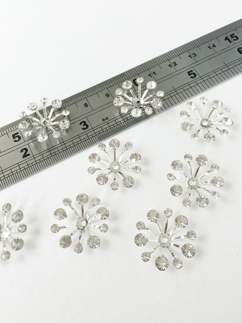 4 x Silver Plated Flower Stamen with Crystals, 20mm (0685S)