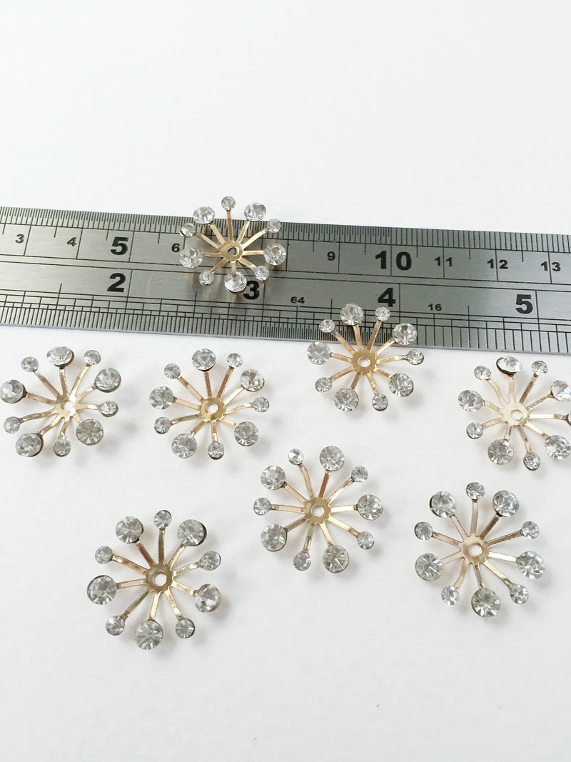 4 x Champagne Gold Flower Stamens with Crystals, 20mm (0685G)