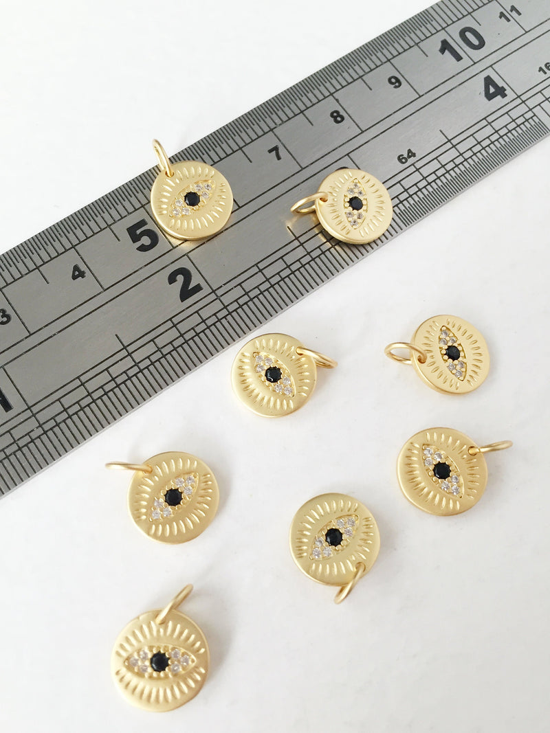 1 x Matte Gold Plated Evil Eye Charms with Cubic Zirconia, 10mm (0254G)