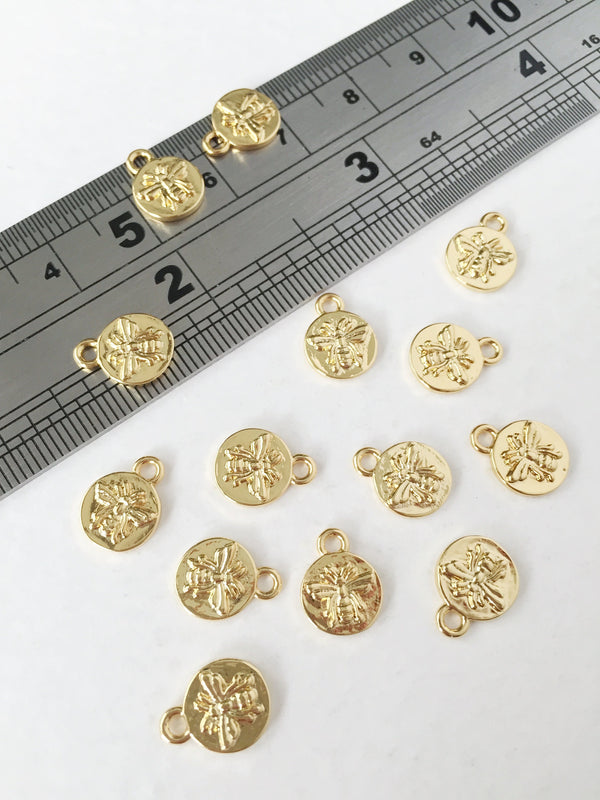 1 x 18K Gold Plated Coin Shaped Bee Charms, 8x10mm (0149G)