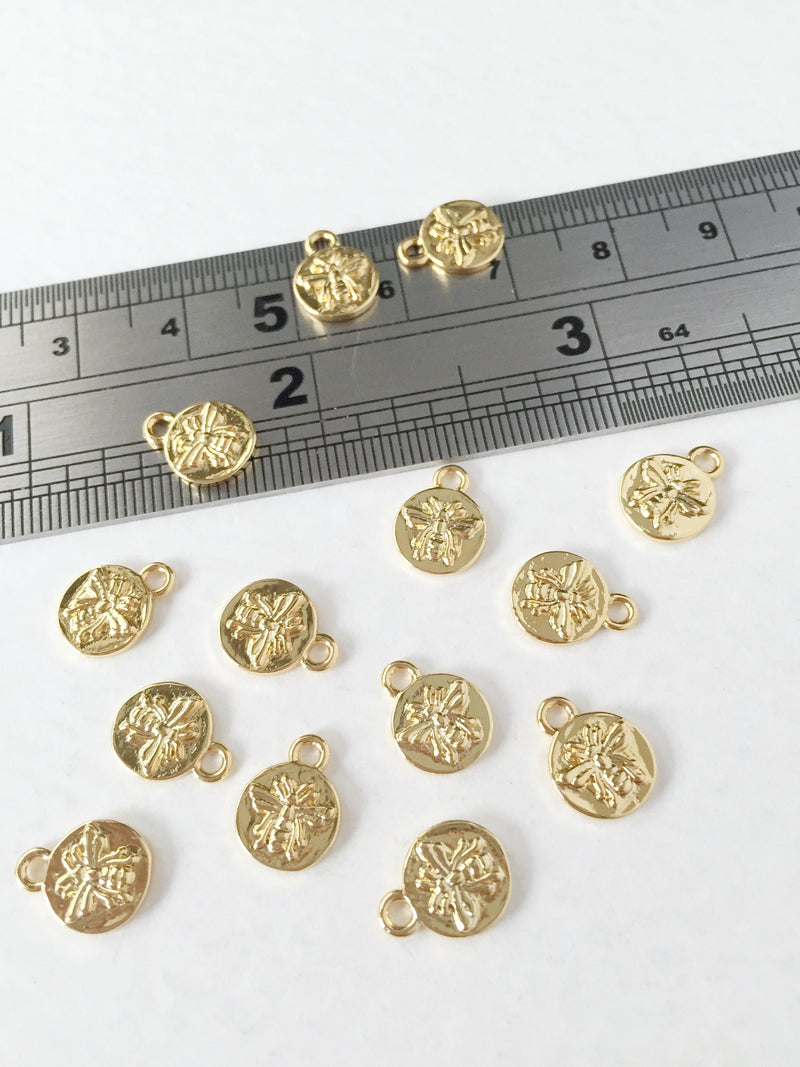 1 x 18K Gold Plated Coin Shaped Bee Charms, 8x10mm (0149G)