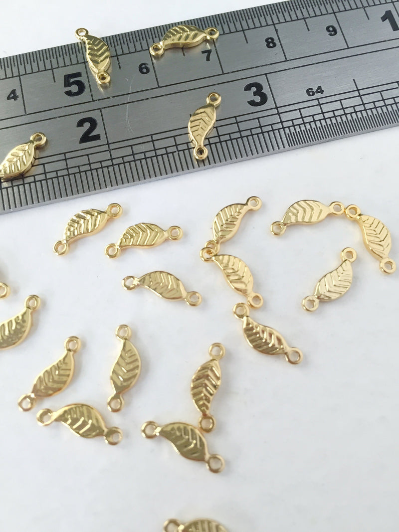 6 x 18K Gold Plated Leaf Connectors, 11x4mm (0095G)