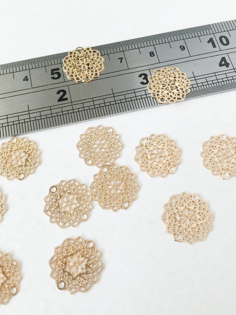 10 x Gold Plated Flower Filigree Connectors, 14mm (0296)