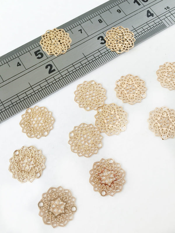 10 x Gold Plated Flower Filigree Connectors, 14mm (0296)