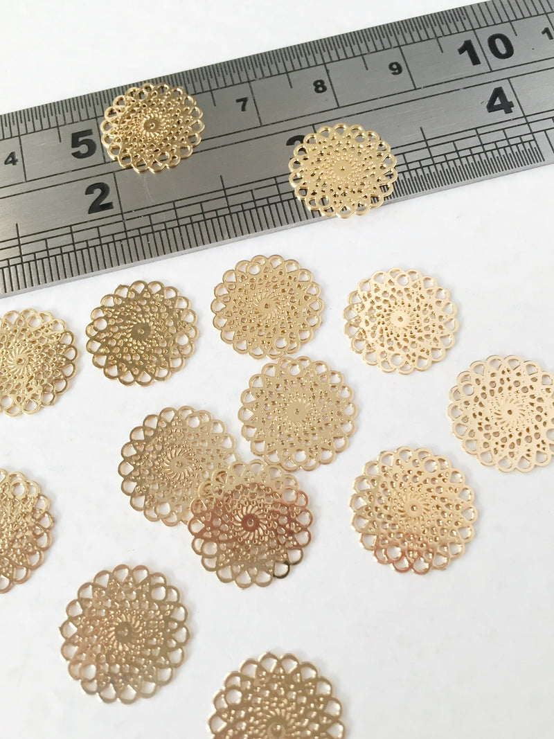 10 x Gold Plated Lace Flower Connectors, 13mm (0297)