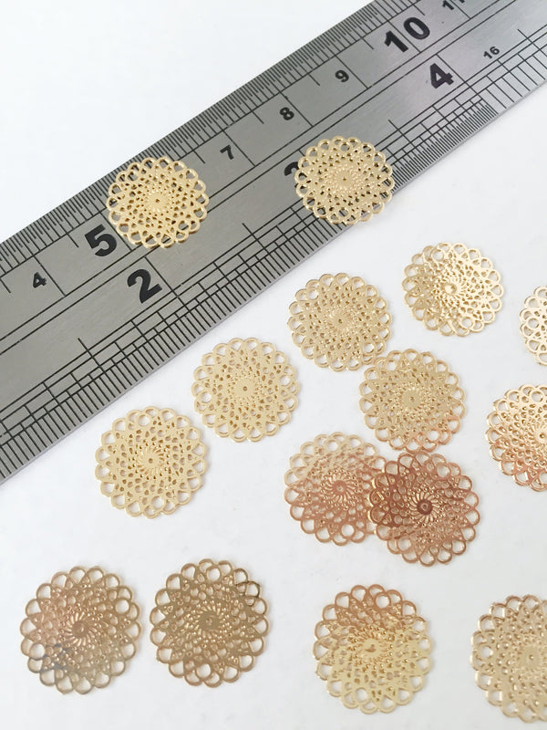 10 x Gold Plated Lace Flower Connectors, 13mm (0297)