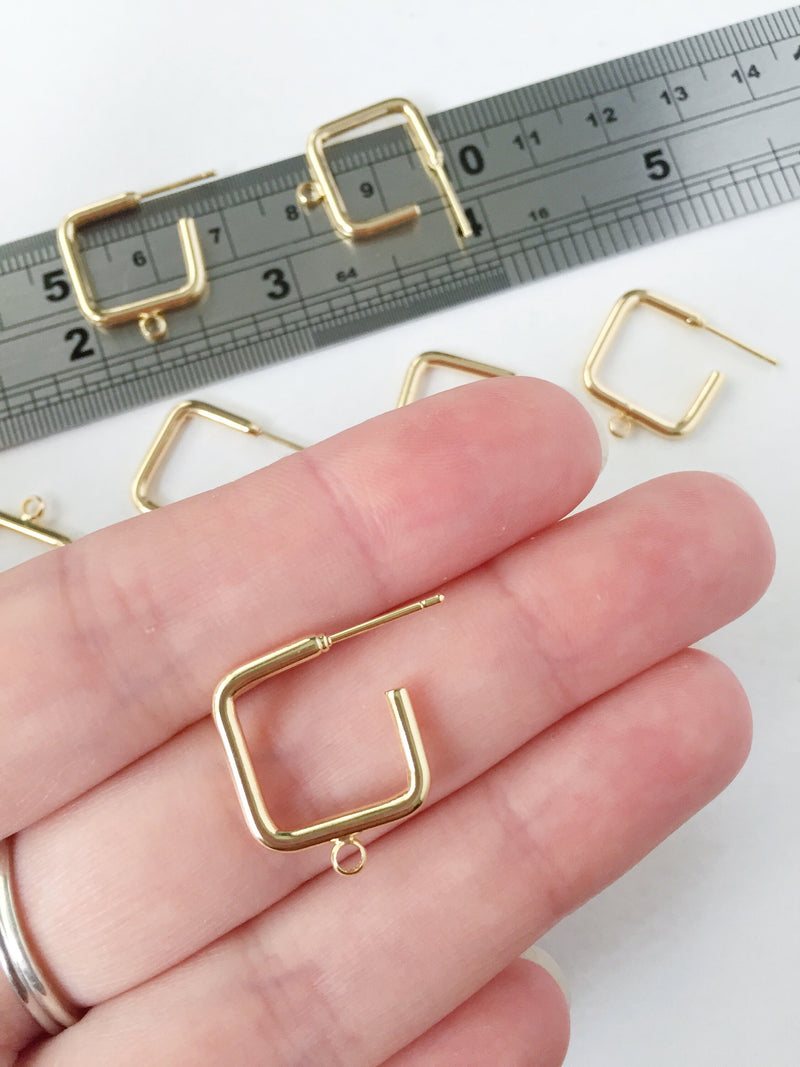 1 pair x 18K Gold Plated Square Earring Studs Blanks (0136)