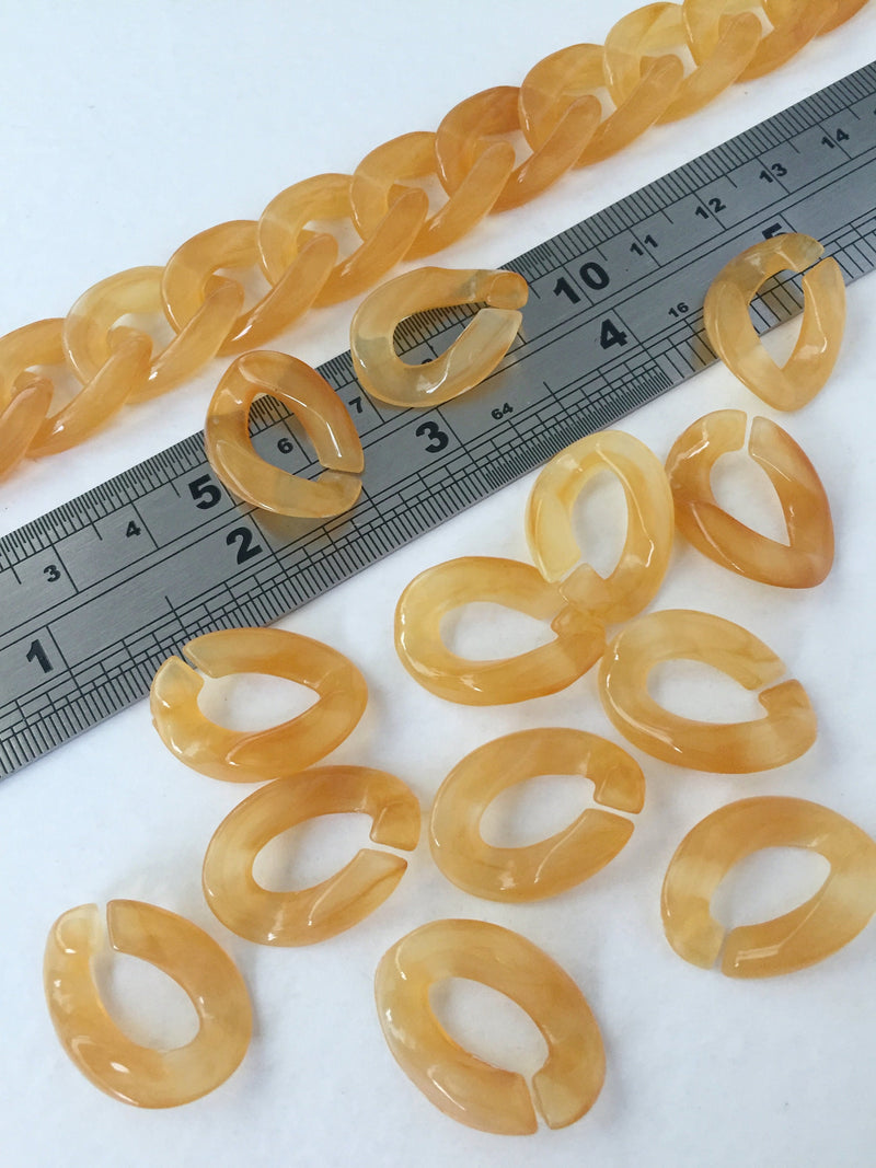 20 x Peach Tortoiseshell Acrylic Chain Links, 24x18mm