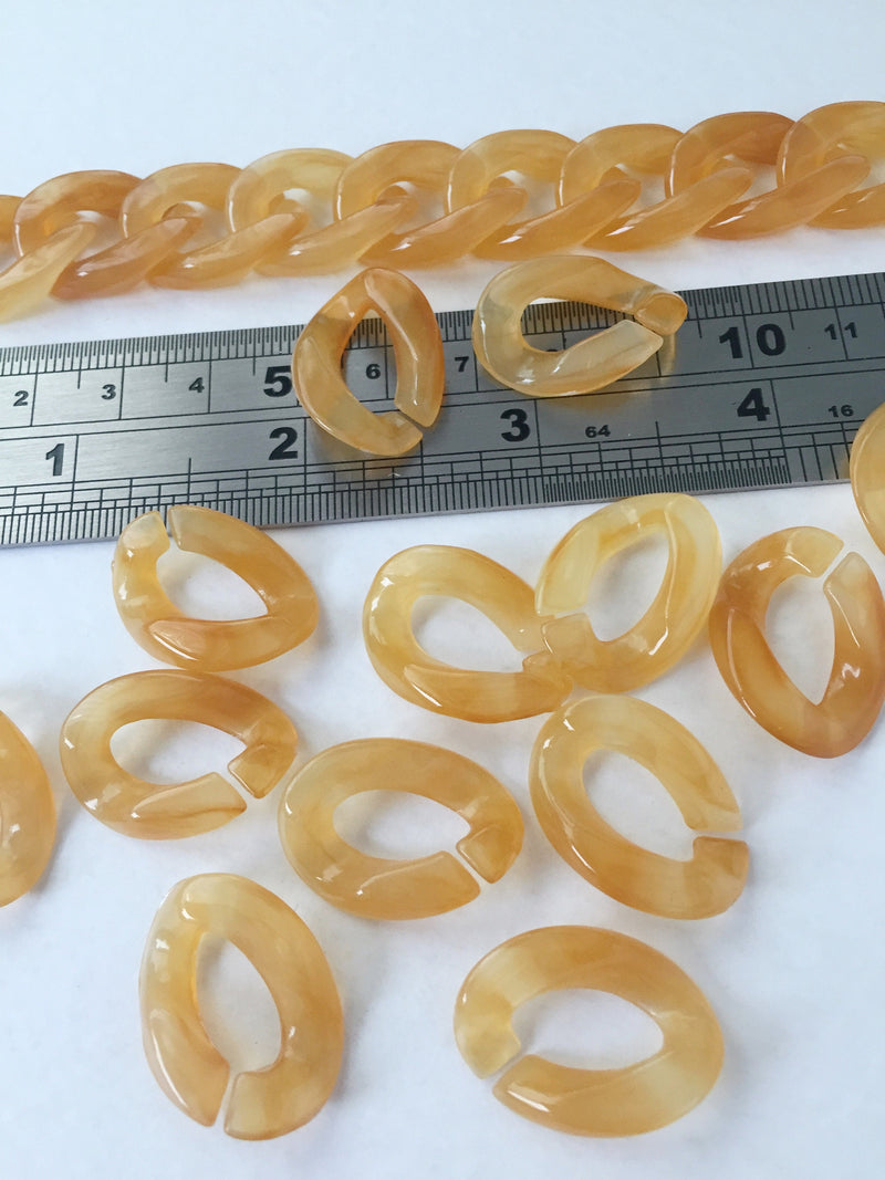 20 x Peach Tortoiseshell Acrylic Chain Links, 24x18mm