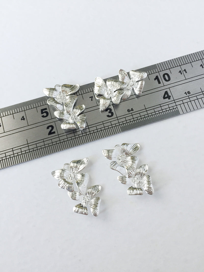 2 x Bright Silver Plated Small Cascading Orchid Flower Connectors, 23x16mm (0096)