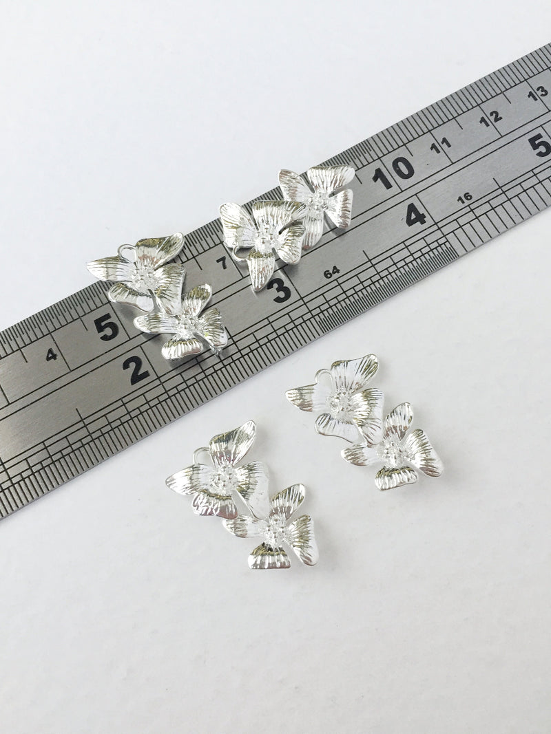 2 x Bright Silver Plated Small Cascading Orchid Flower Connectors, 23x16mm (0096)