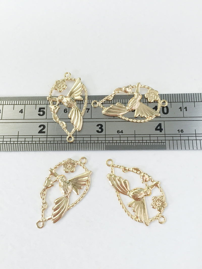 2 x Gold Plated Bird Earring Connectors, 34x19mm Bird Earring Links (0189)