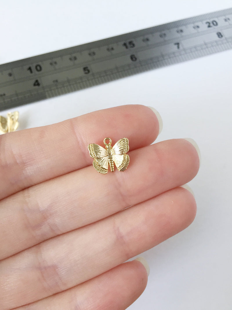 2 x Real 18K Gold Plated Brass Butterfly Charms, 11x12mm (1609,1610)