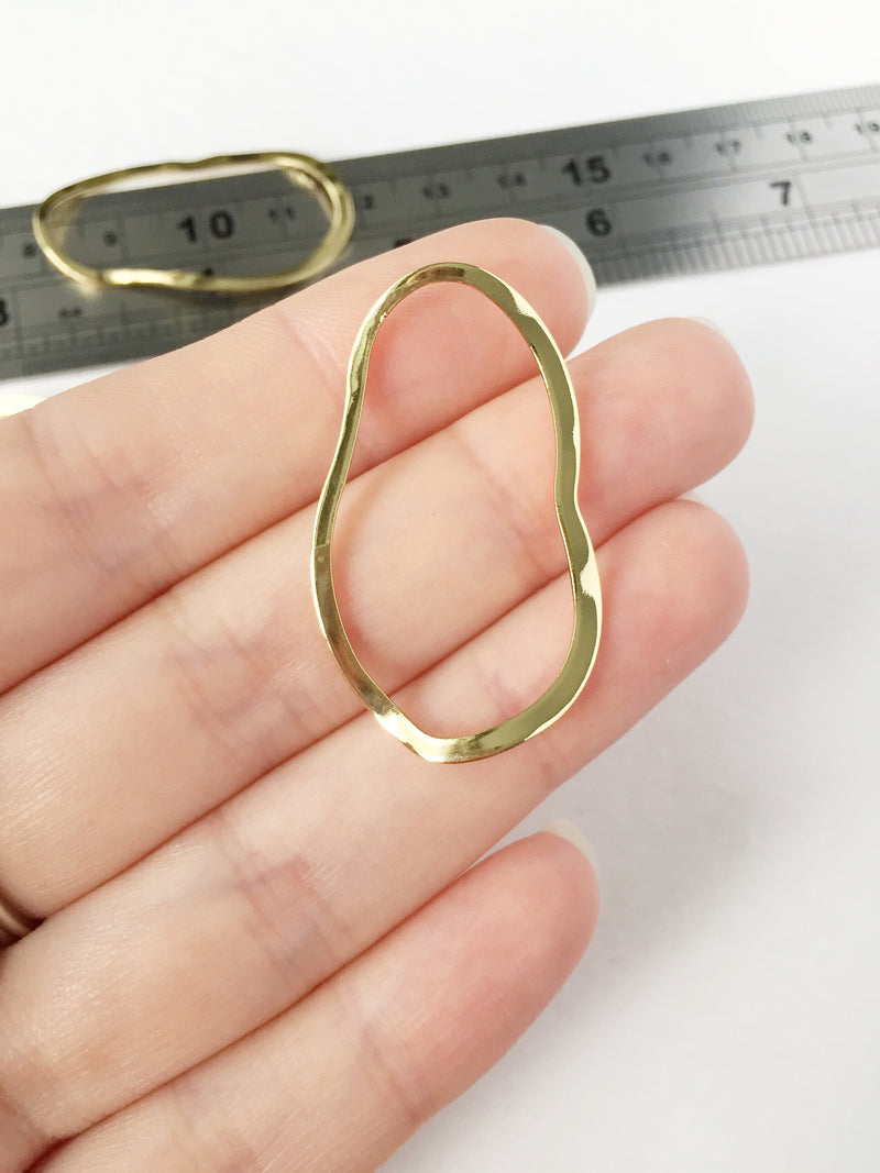 2 x 18K Gold Plated Irregular Oval Wavy Connectors, 39x23mm Gold Linking Rings (0386)