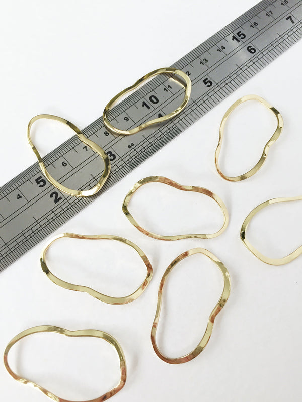 2 x 18K Gold Plated Irregular Oval Wavy Connectors, 39x23mm Gold Linking Rings (0386)