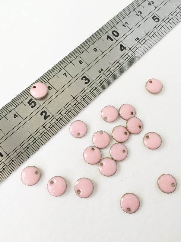 8 x 8mm Rose Pink Enamelled Sequin Charms, 8mm (0335)