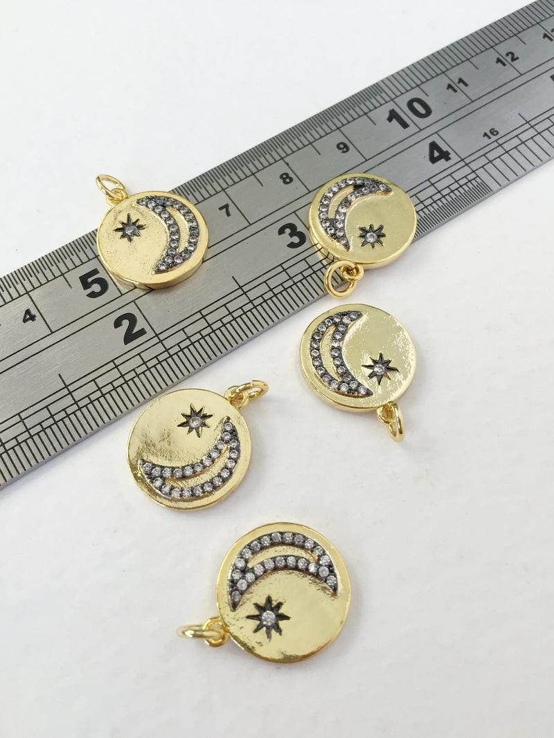 1 x 18K Gold Plated Cubic Zirconia Moon and Star Pendant, 15x17mm (0086)