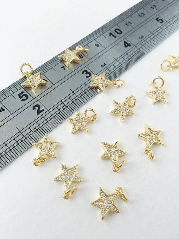 1 x Gold Plated Cubic Zirconia Star Charm, 12x10mm (0216)