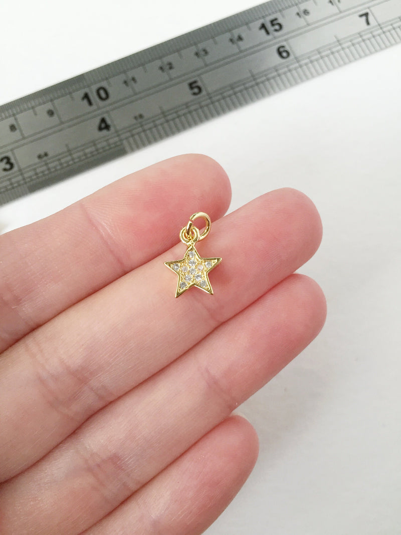 1 x Gold Plated Cubic Zirconia Star Charm, 12x10mm (0216)