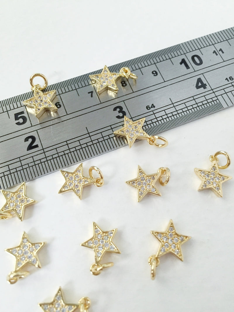 1 x Gold Plated Cubic Zirconia Star Charm, 12x10mm (0216)