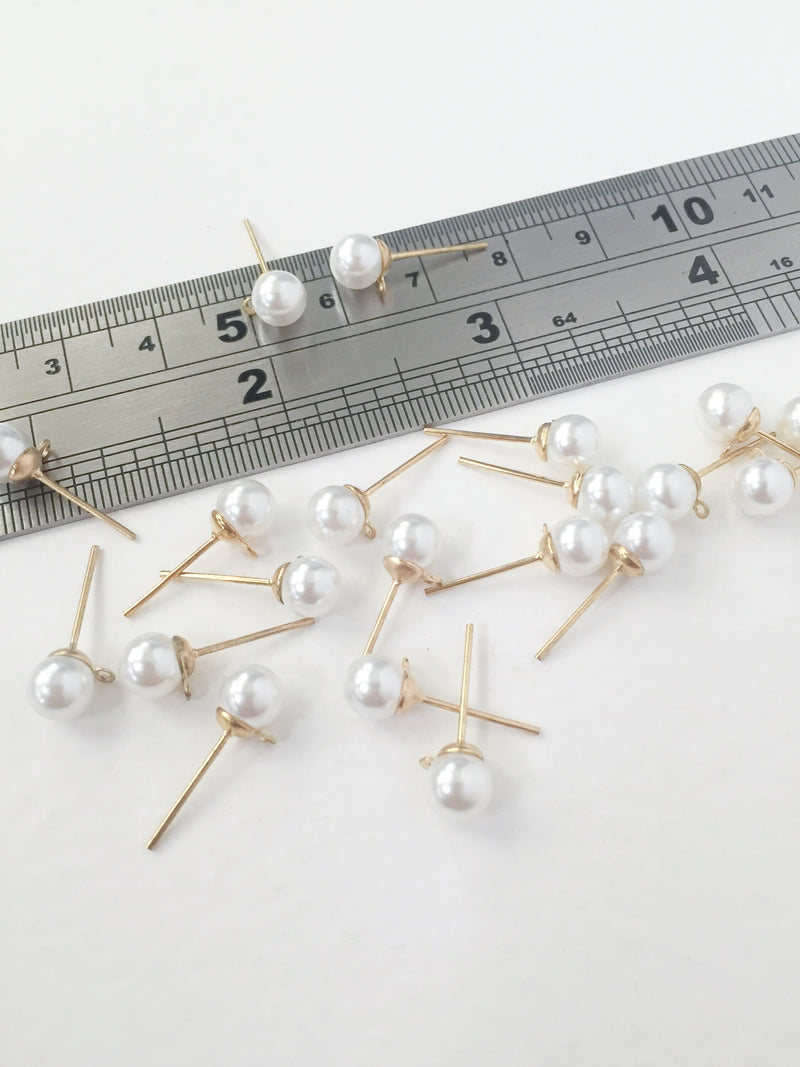 10 pairs x Gold Plated Pearl Earring Studs, 11mm (0815)