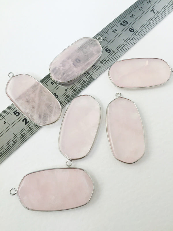 1 x Rose Quartz Smooth Hexagon Pendant, 49x28mm (0026)